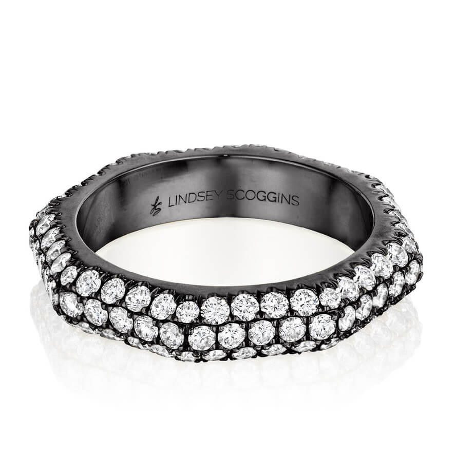 Still Triple Row Pave Diamond ring in black rhodium and 18k white Gold