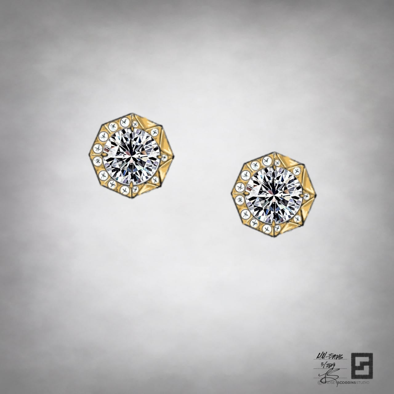 New York City sunrise inspired diamond solitaire earrings in 18 karat gold