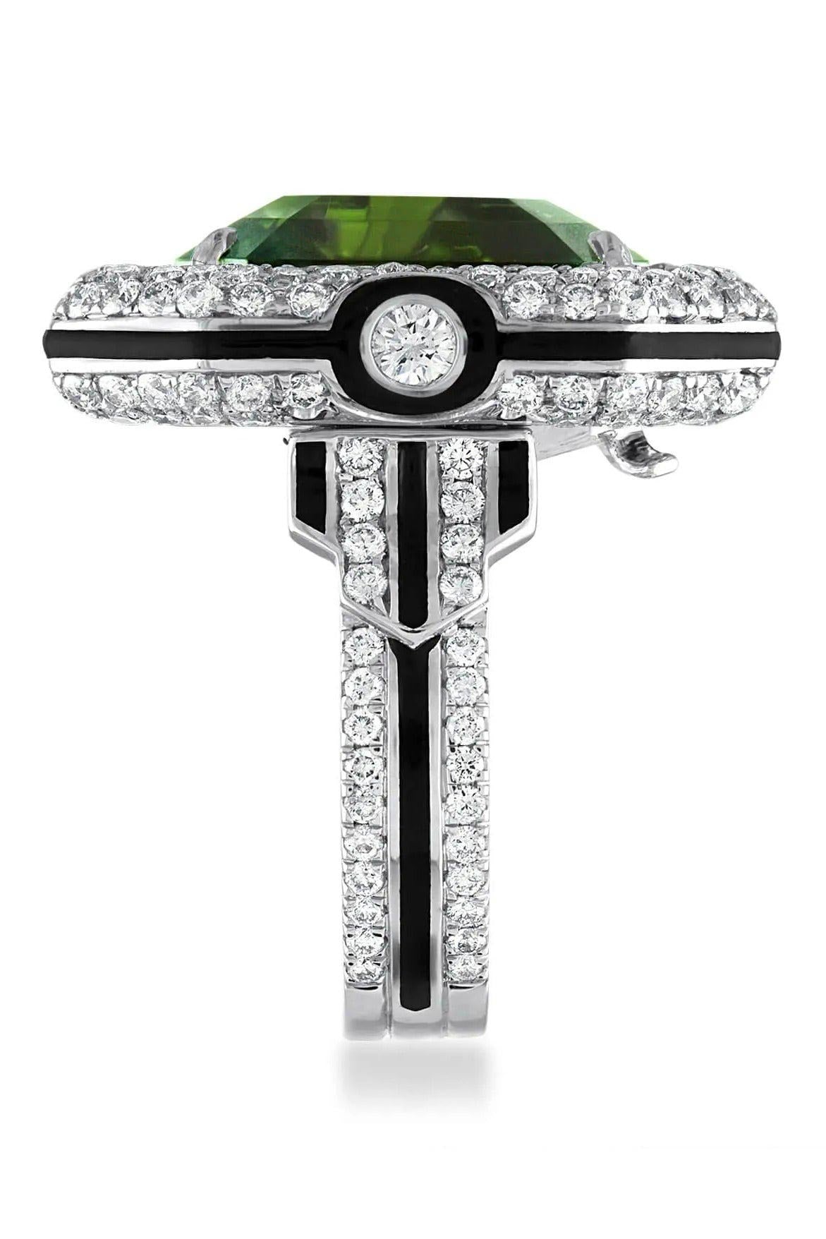 transforming jewelry - green tourmaline diamond art deco ring