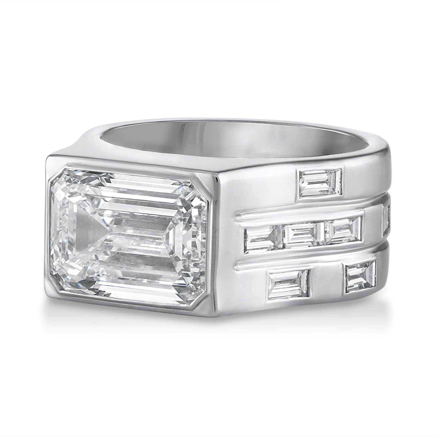  East West Engagement Ring - Bezel Set Emerald Cut Diamond Ring