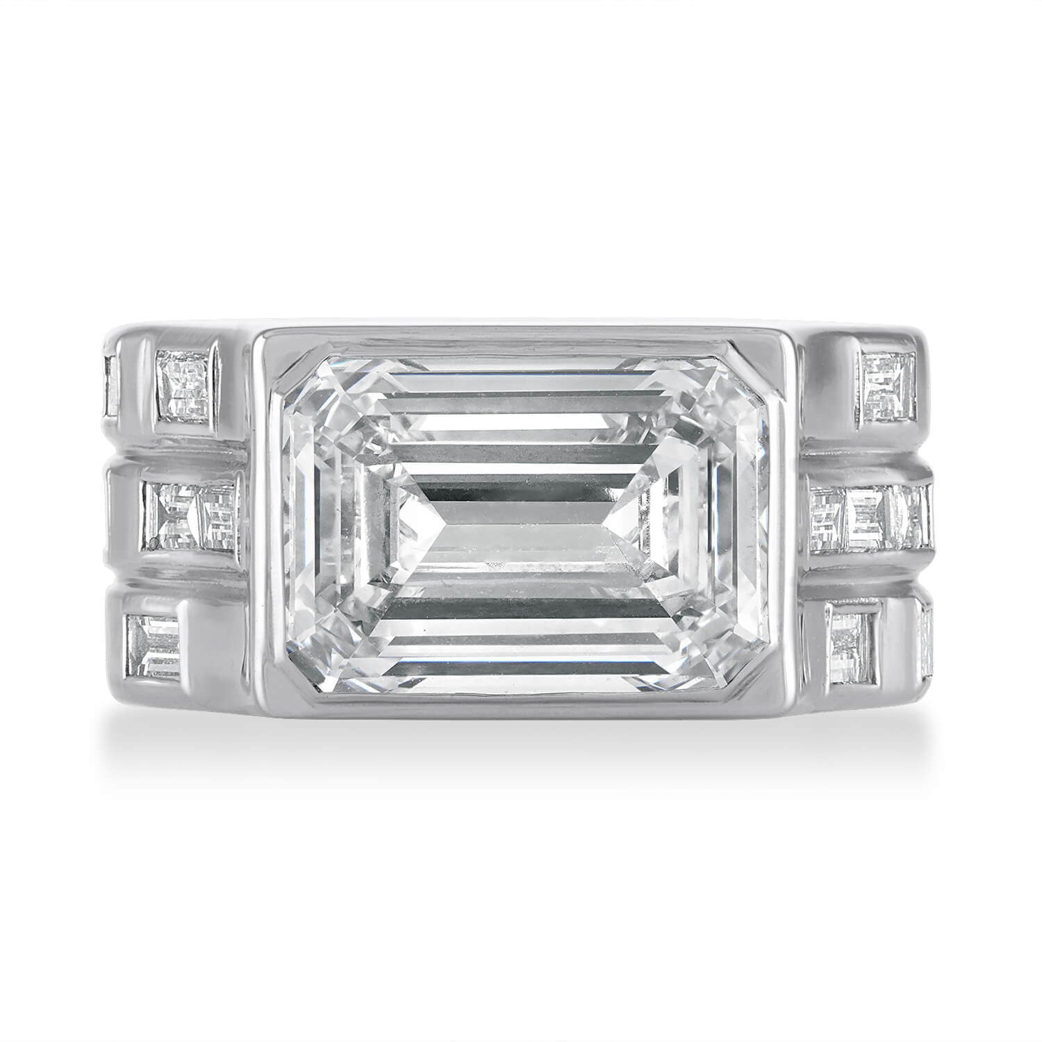  East West Engagement Ring - Bezel Set Emerald Cut Diamond Ring