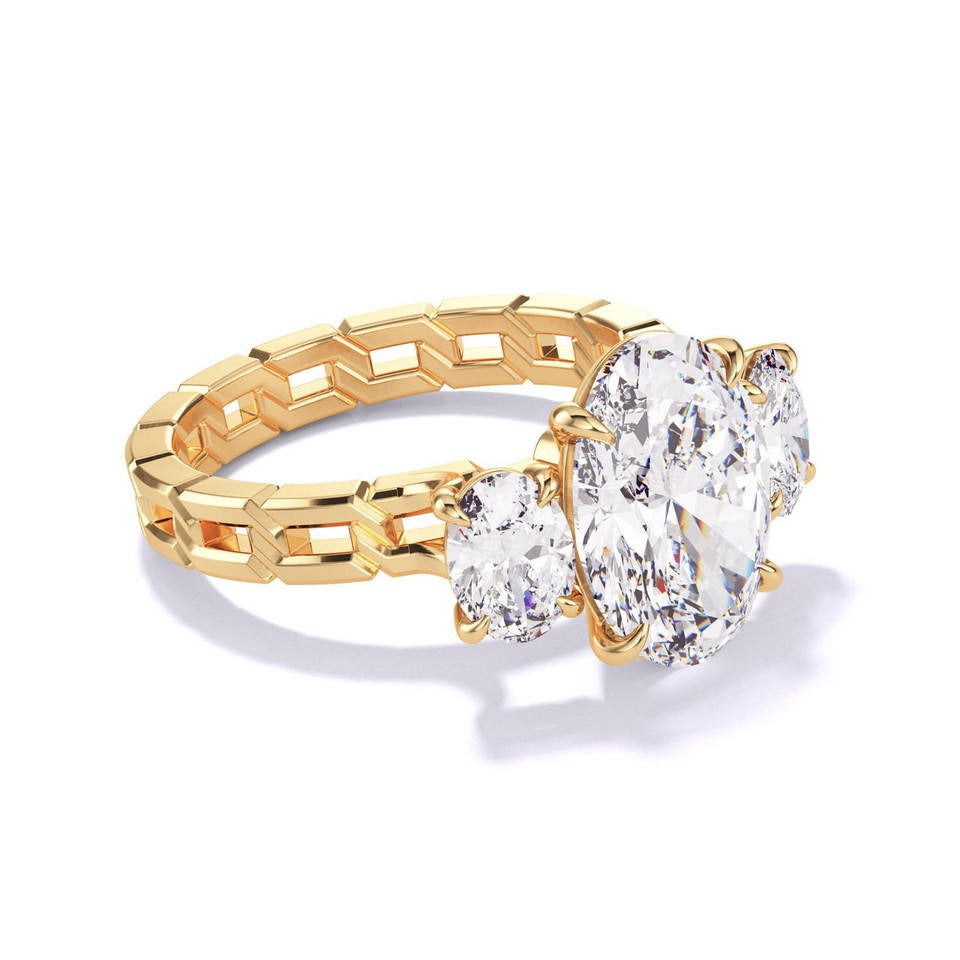 Gold Round Engagement Ring with a Three Stone Pave Chance Setting