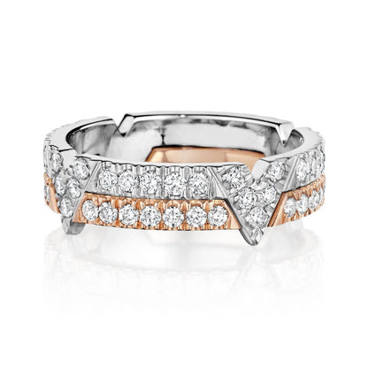 TIME V Pave Diamond Eternity Band platinum and 18 karat rose gold ring