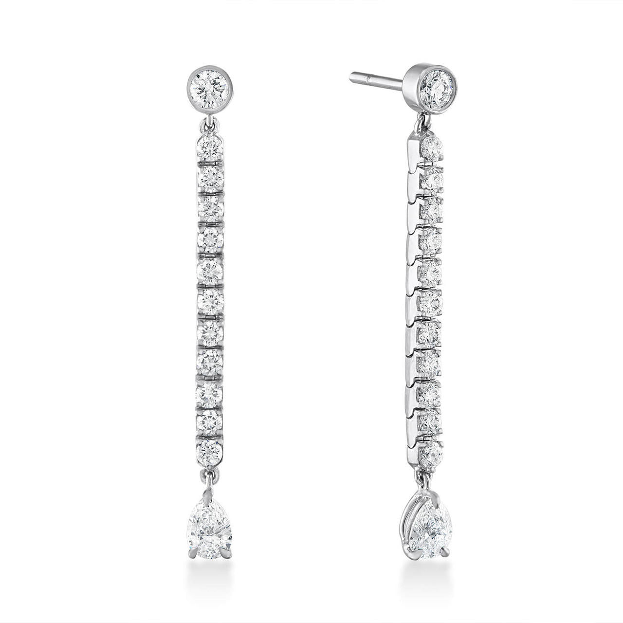 long diamond earrings in 18k white gold