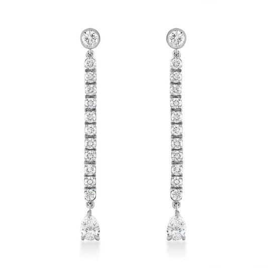 long diamond earrings in 18k white gold