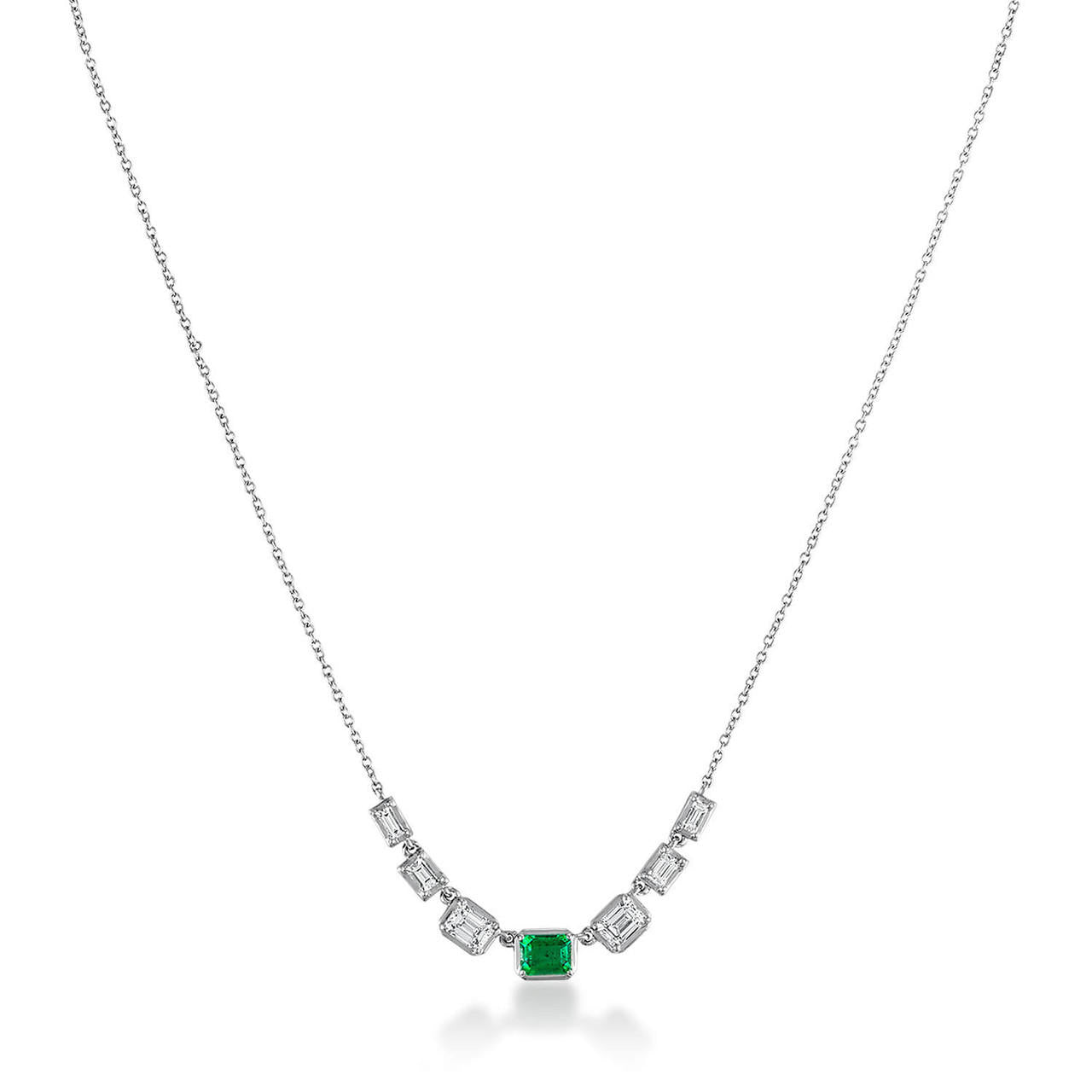 7 STONE EMERALD AND DIAMOND NECKLACE