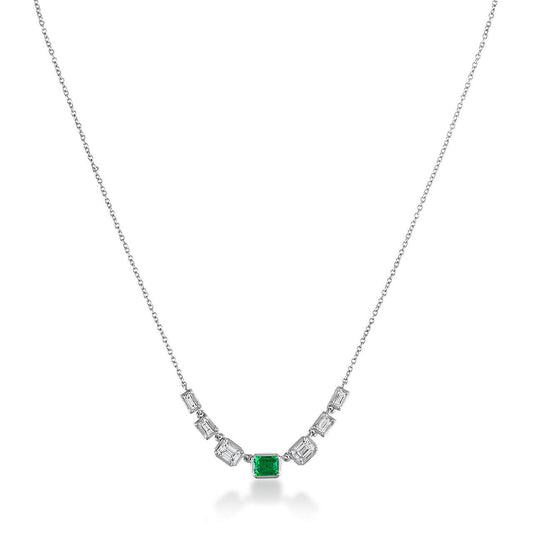 7 STONE EMERALD AND DIAMOND NECKLACE