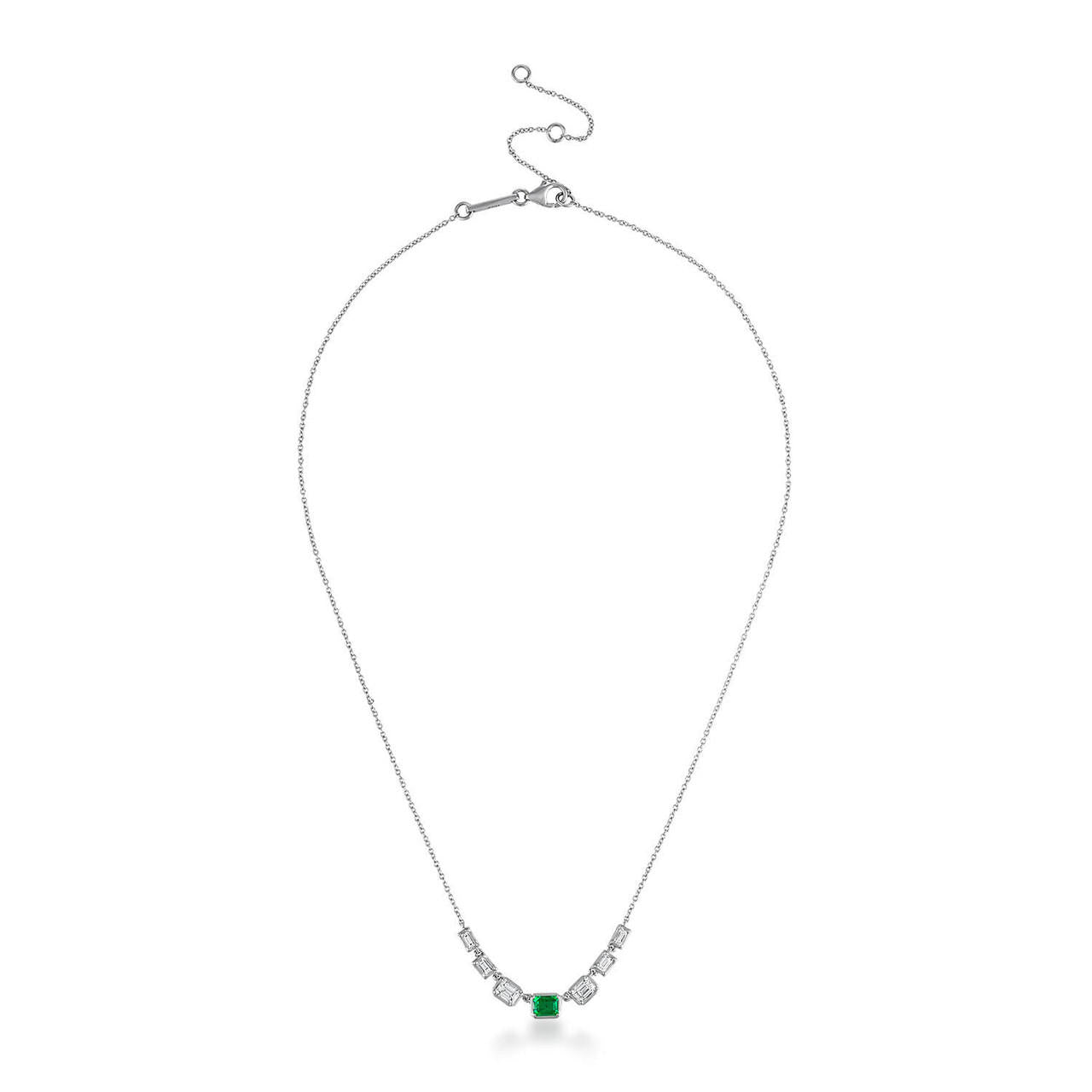 7 STONE EMERALD AND DIAMOND NECKLACE