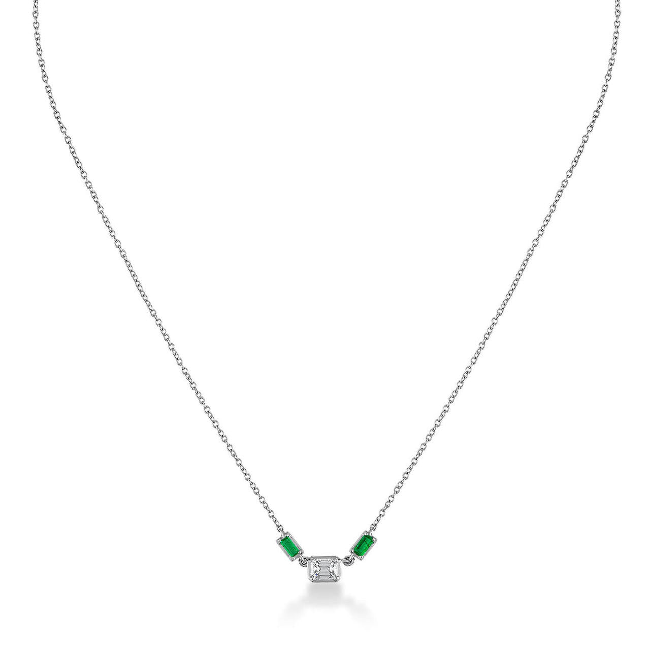 3 STONE EMERALD AND DIAMOND NECKLACE