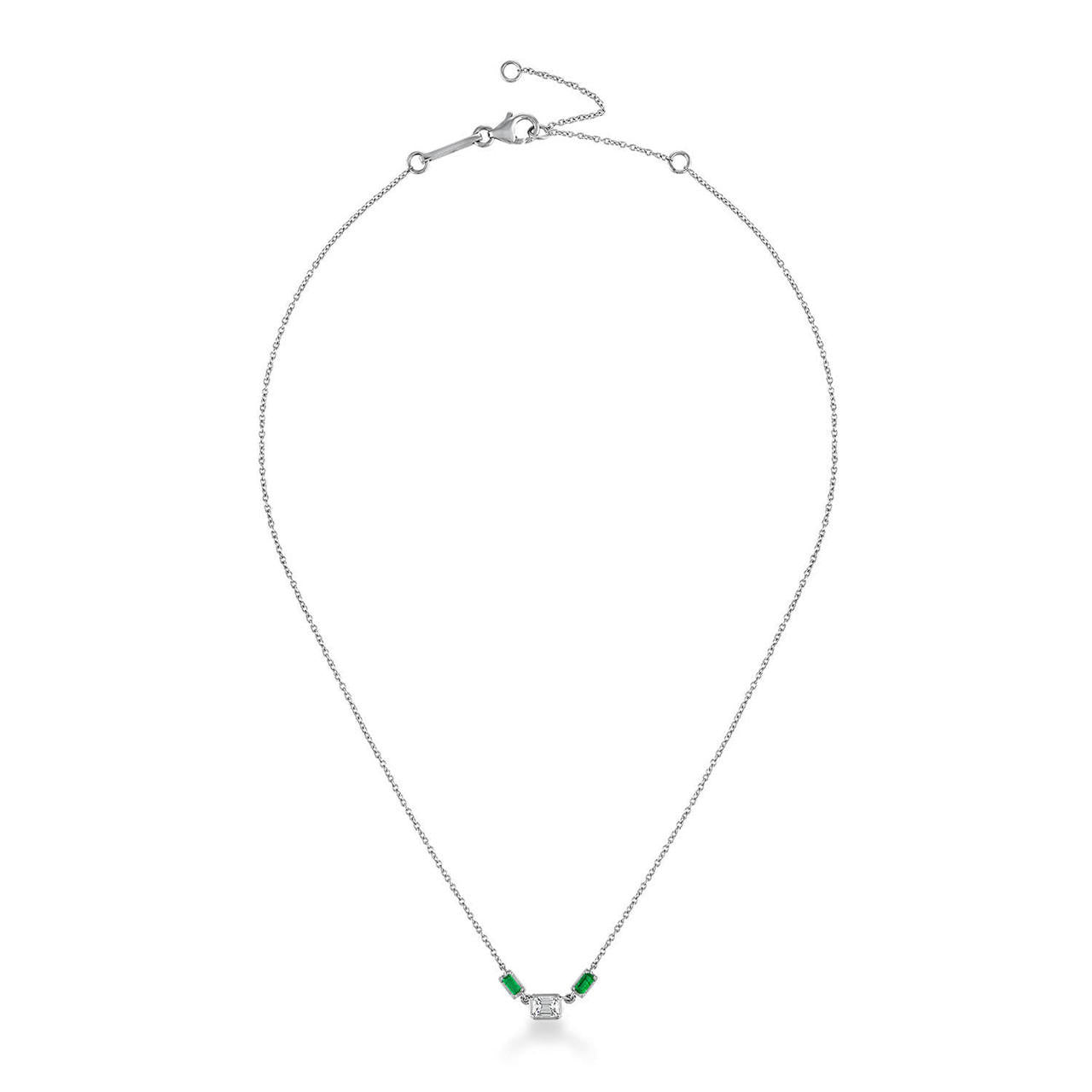 3 STONE EMERALD AND DIAMOND NECKLACE