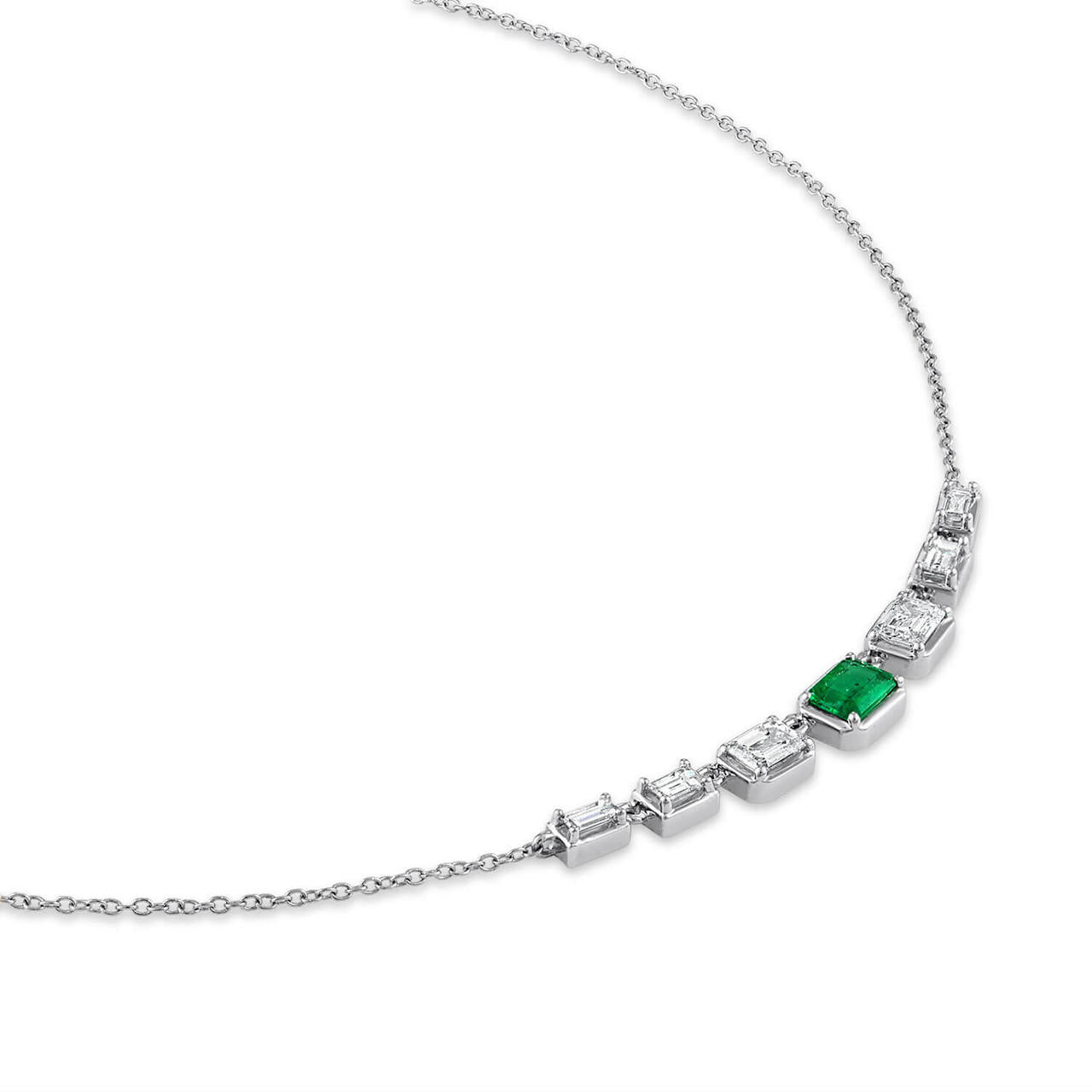 7 STONE EMERALD AND DIAMOND NECKLACE