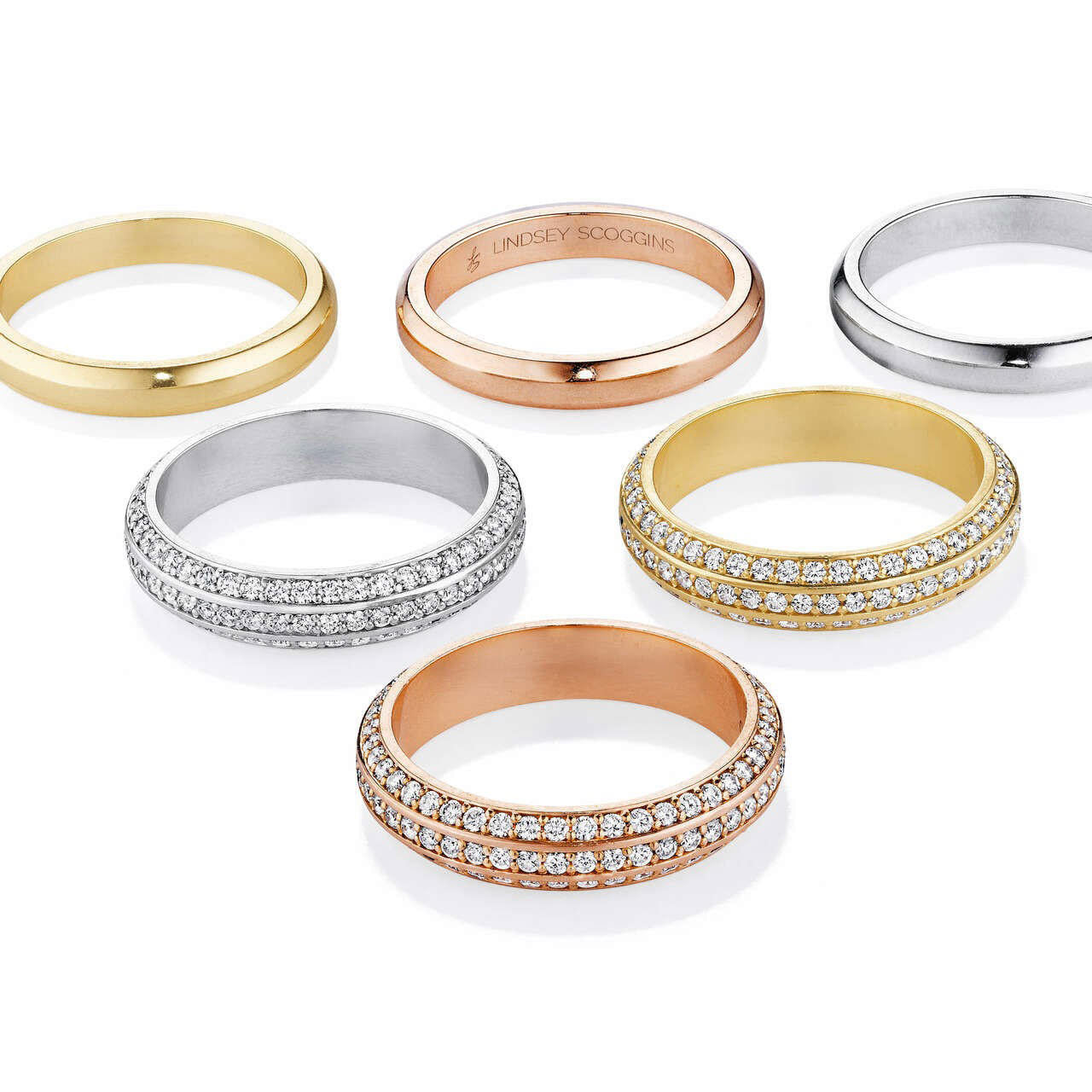 Three row pave diamond wedding band - Three Phases classic pave diamond wedding band 