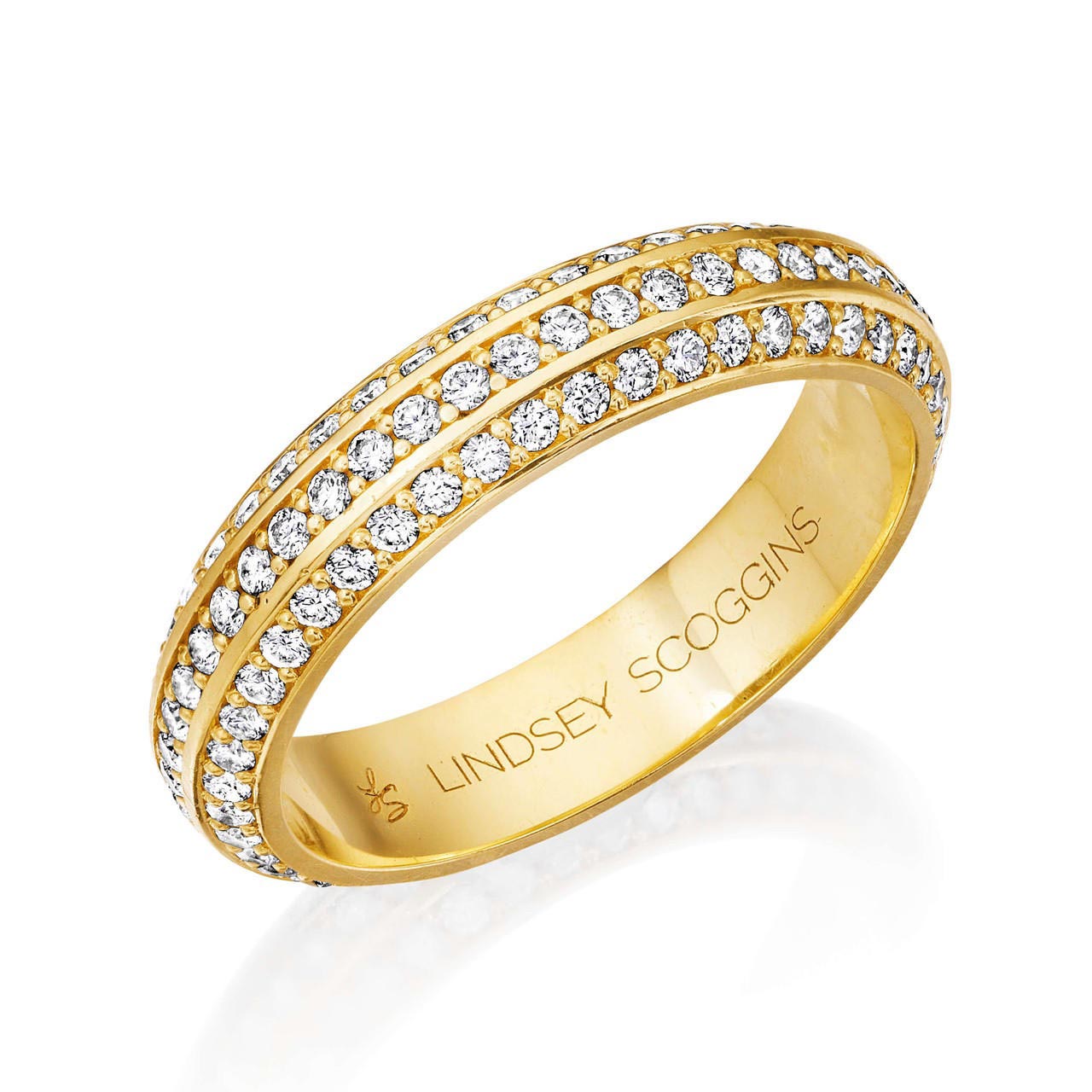Three row pave diamond wedding band - Three Phases classic pave diamond wedding band in yellow gold
