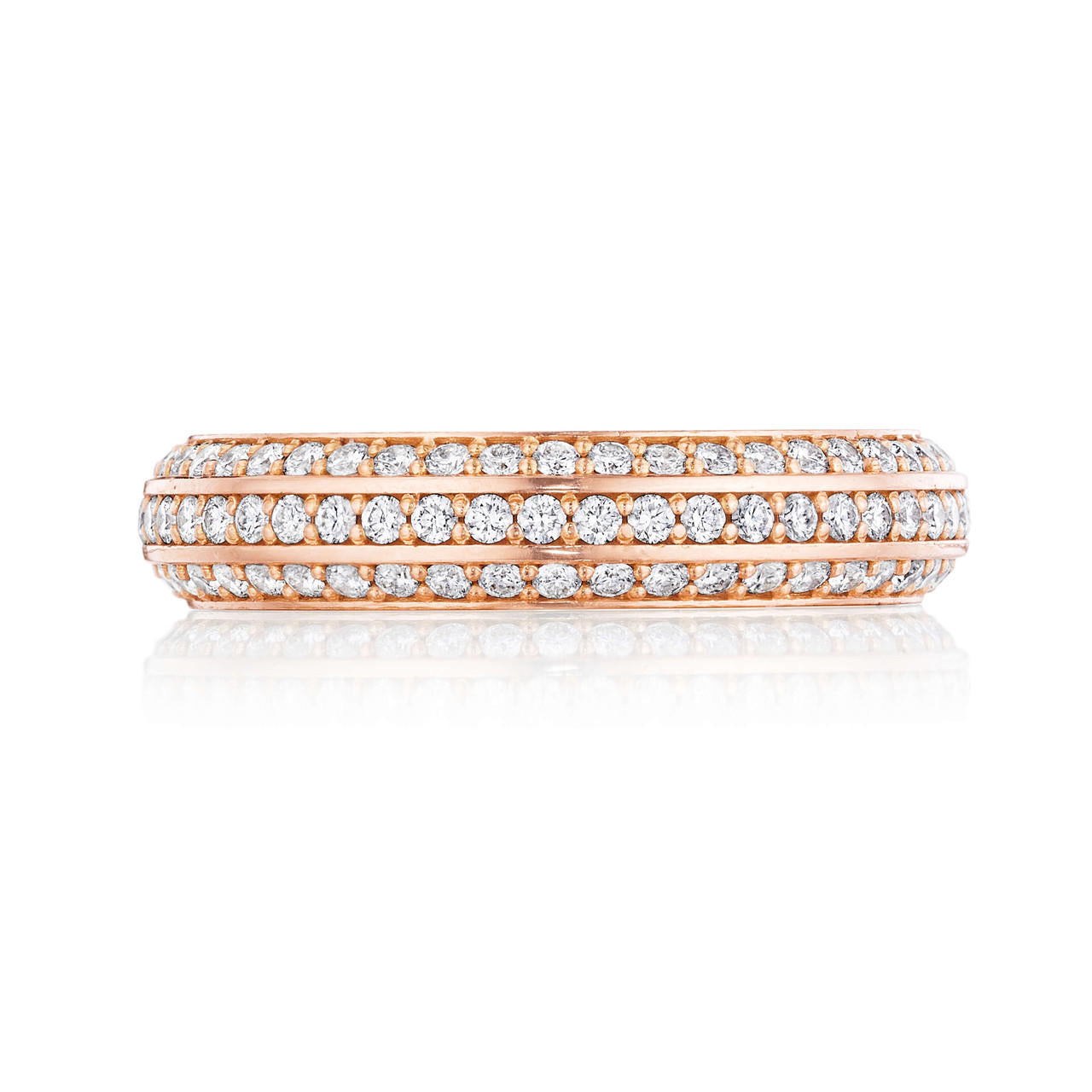 Three row pave diamond wedding band - Three Phases classic pave diamond wedding band in rose gold