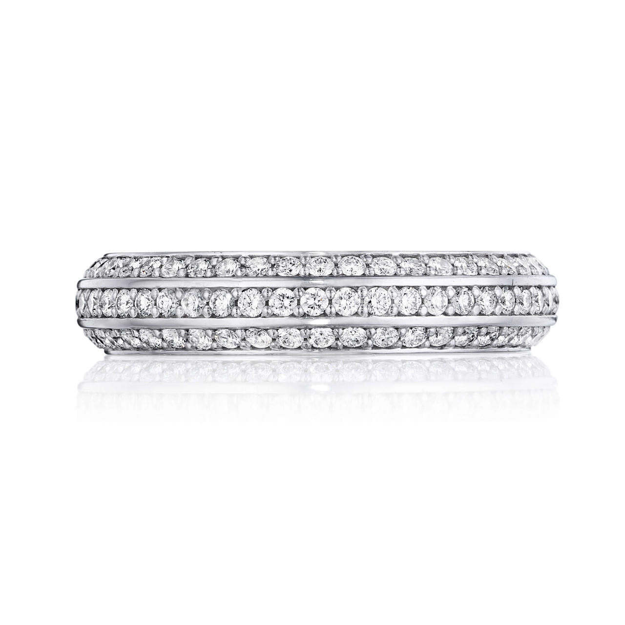Three row pave diamond wedding band - Three Phases classic pave diamond wedding band in platinum