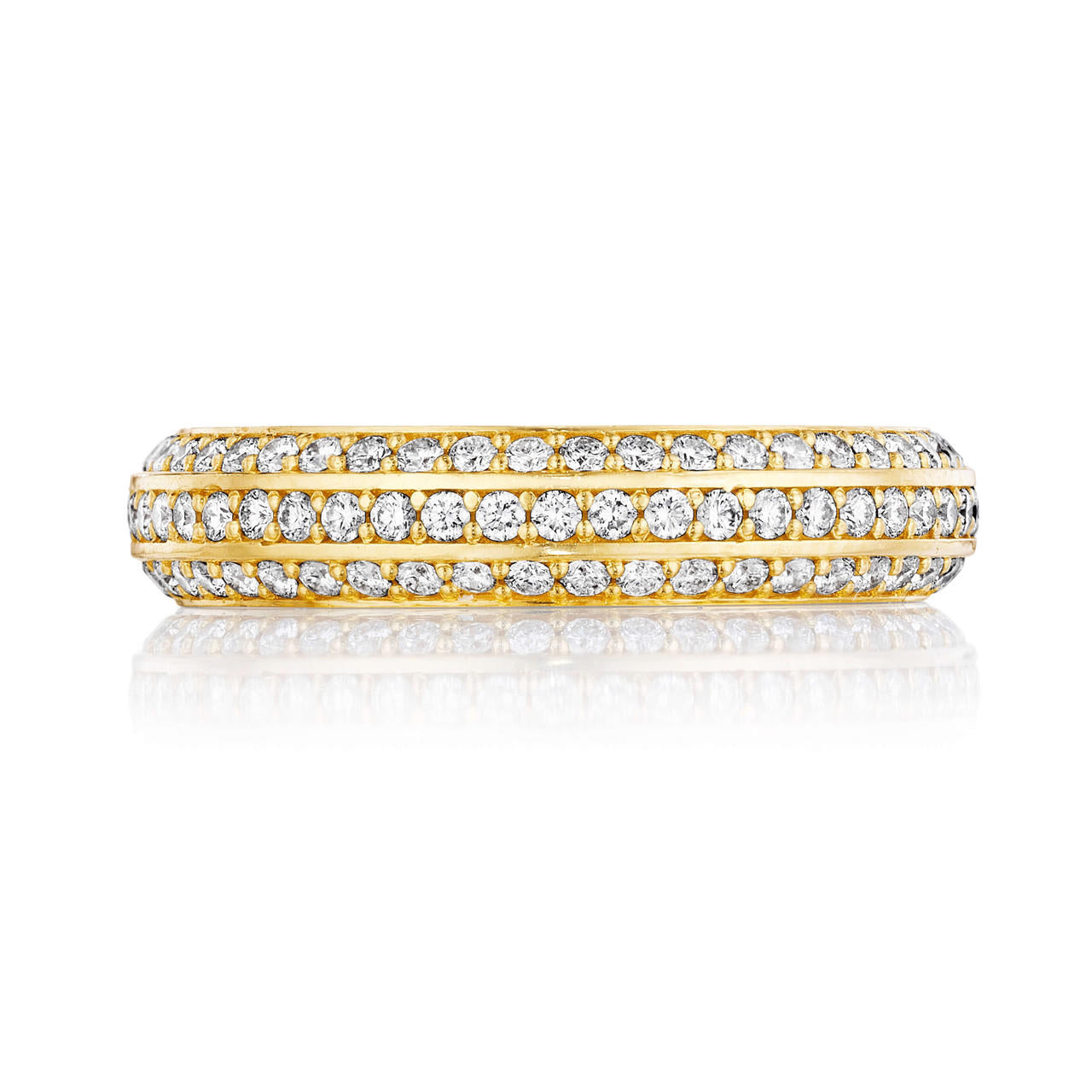 Three row pave diamond wedding band - Three Phases classic pave diamond wedding band in yellow gold