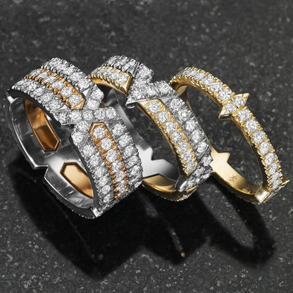 TIME collection pave diamond rings; 3 row pave diamond band