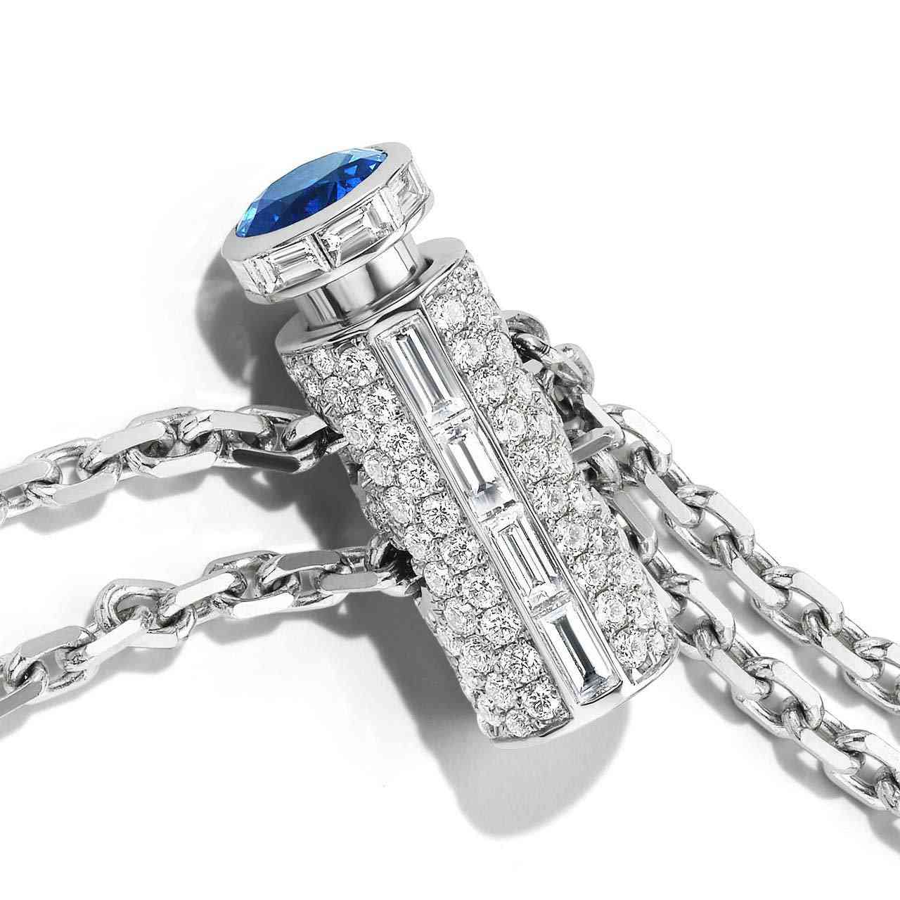 SAPPHIRE AND PAVÉ DIAMOND VIAL BOLO NECKLACE
