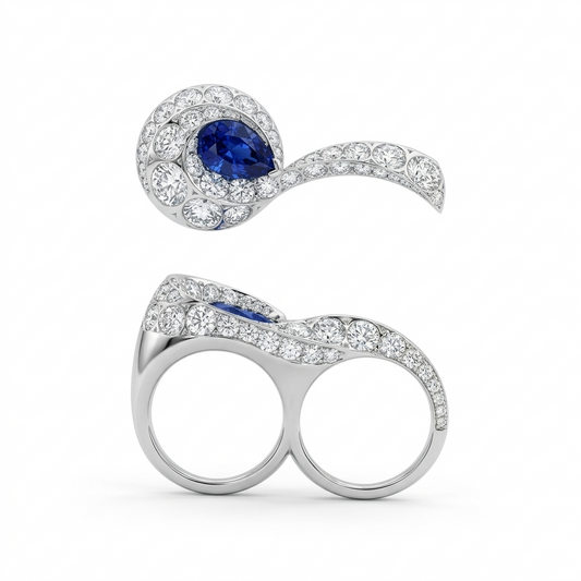 SAPPHIRE AND DIAMOND DOUBLE FINGER WAVE RING