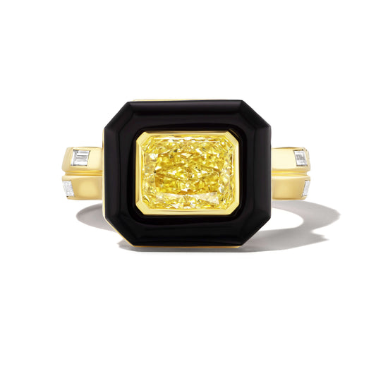 SHIELD YELLOW DIAMOND AND ONYX RING