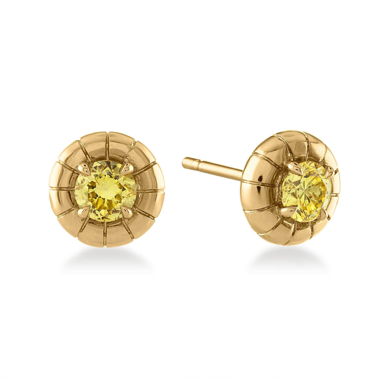 oath stud earrings; yellow diamond earrings side view