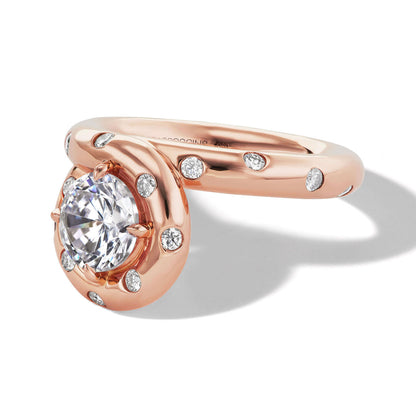 Endless Loop confetti ring with burnished diamonds in 18k rose gold; unique halo engagement ring