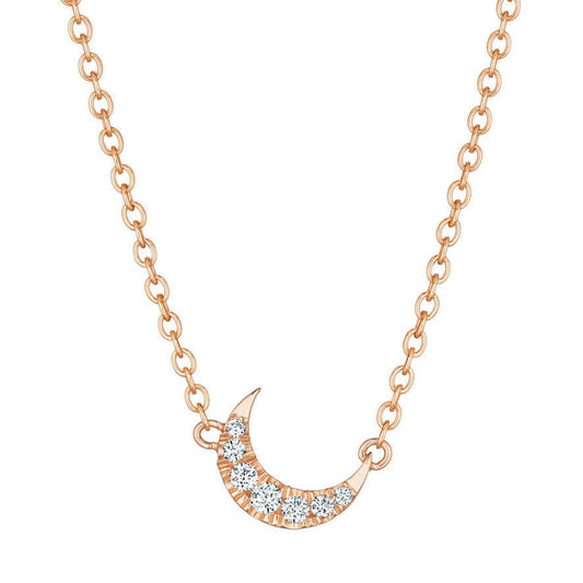 diamond moon necklace in 18k rose gold