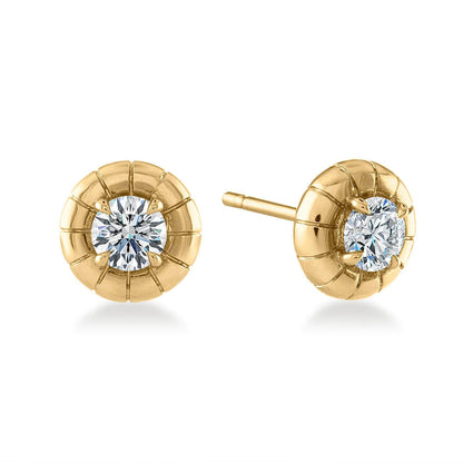 oath stud earrings; gold and diamond earrings side view