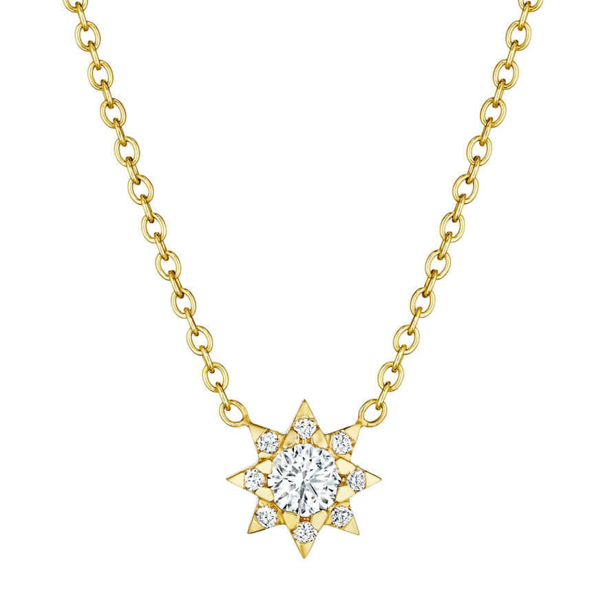 diamond sun necklace in 18k yellow gold