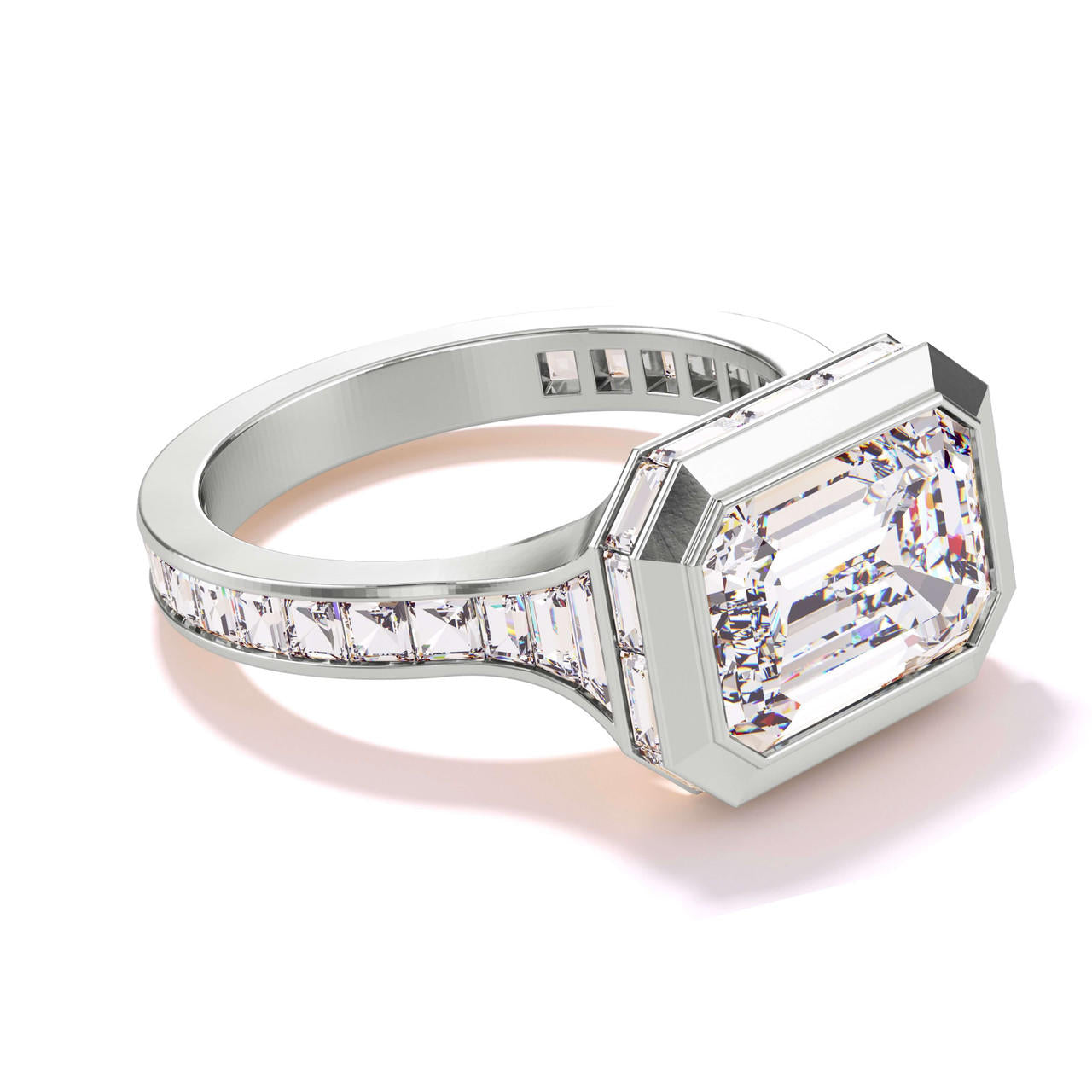 east west engagement ring in platinum