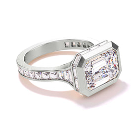 east west engagement ring in platinum