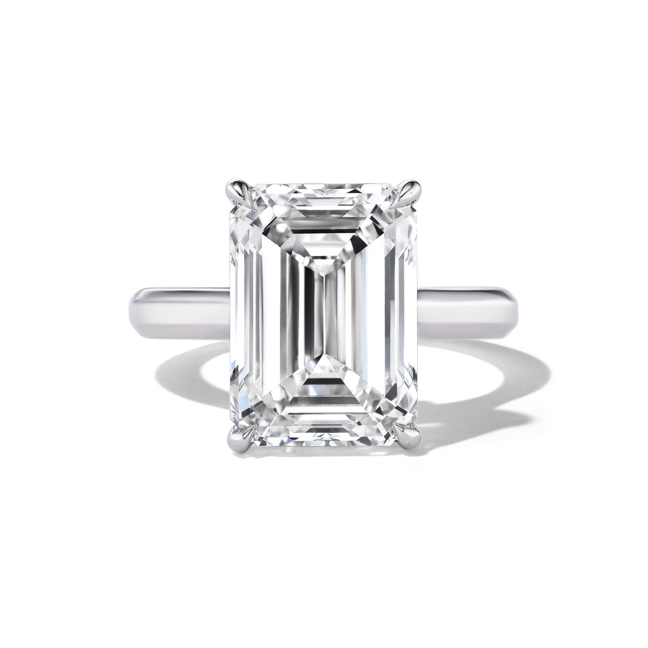 Platinum Thin Band Emerald Cut Engagement Ring