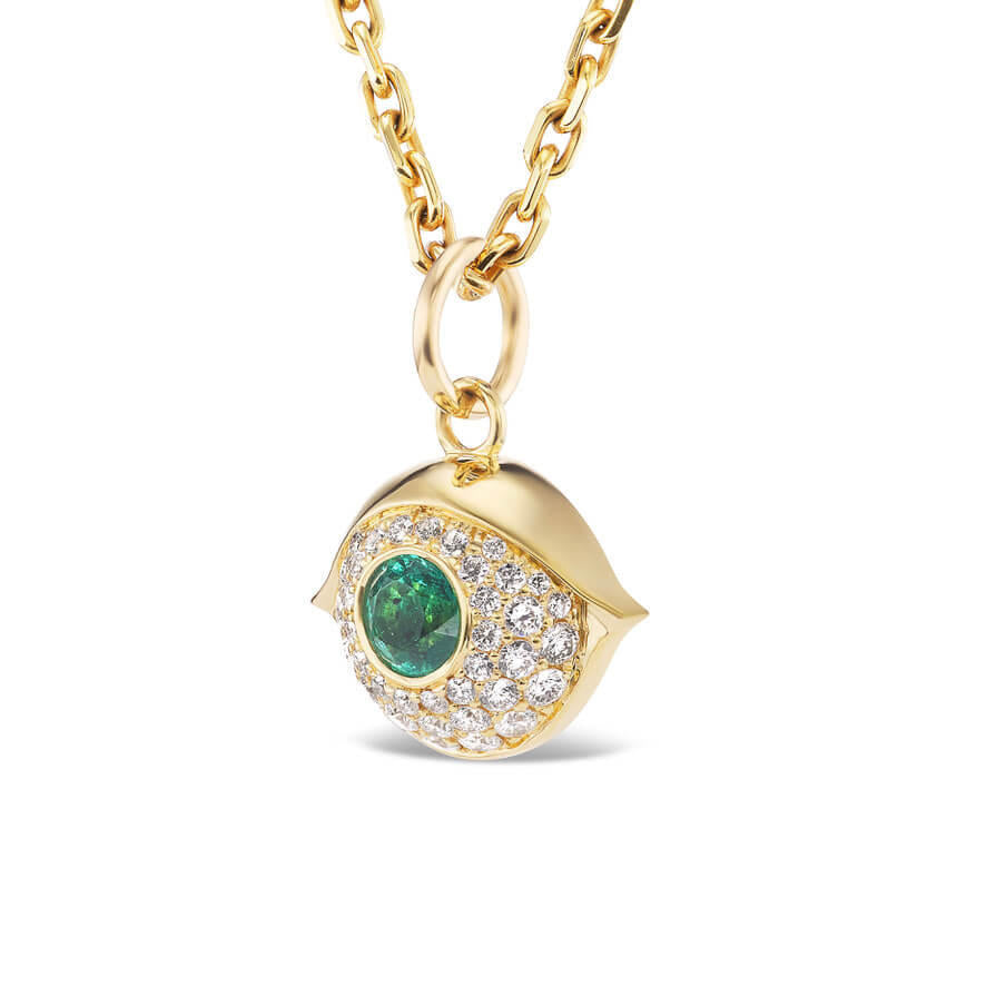 Gold, diamond and emerald evil eye necklace