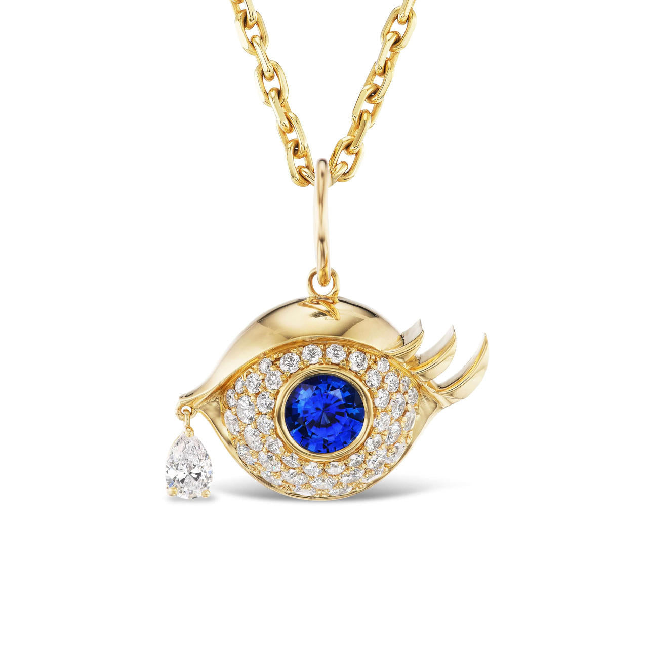 18k gold evil eye pendant with sapphire eye