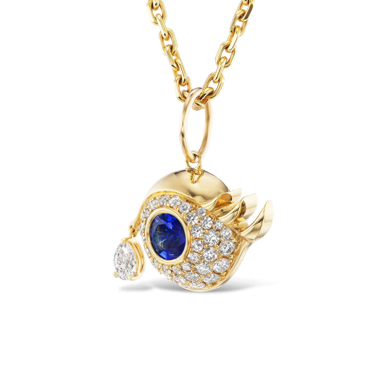 18k gold evil eye pendant with sapphire eye