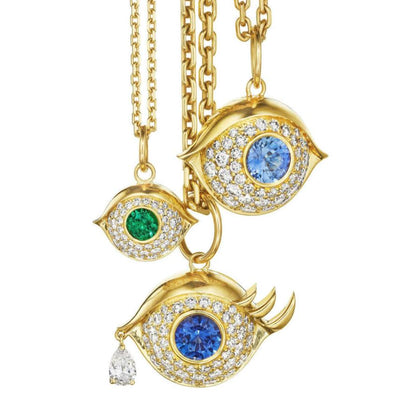 Gold, diamond and emerald evil eye necklace