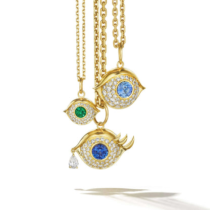 Sapphire and diamond evil eye necklace in 18k yellow gold