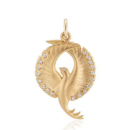 The PHOENIX diamond and gold pendant front view