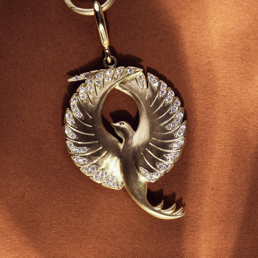 The PHOENIX pave diamond pendant front view