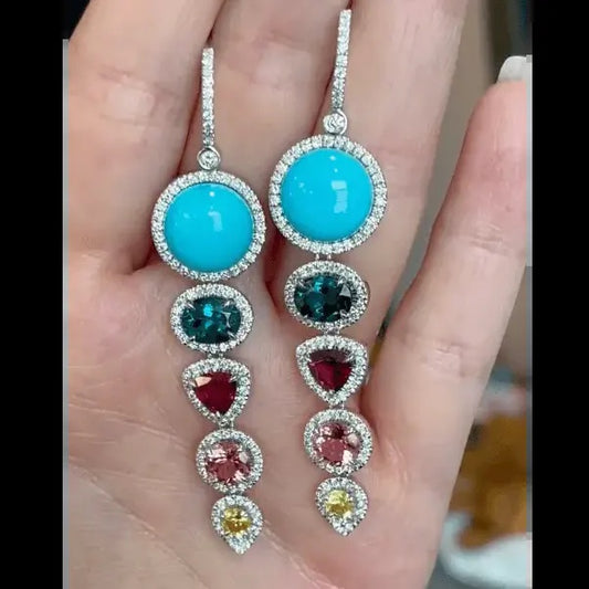 BESPOKE TURQUOISE, GEMSTONE & DIAMOND EARRINGS