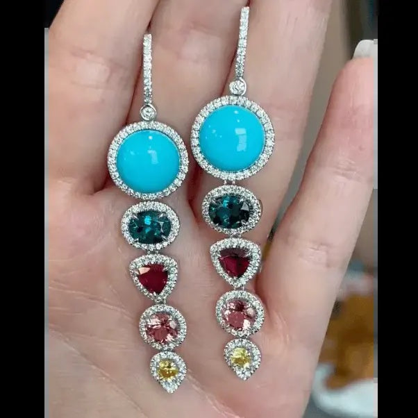 BESPOKE TURQUOISE, GEMSTONE & DIAMOND EARRINGS