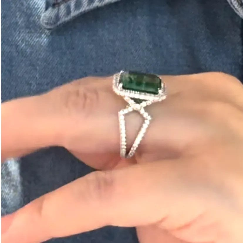 GREEN TOURMALINE AND DIAMOND RING