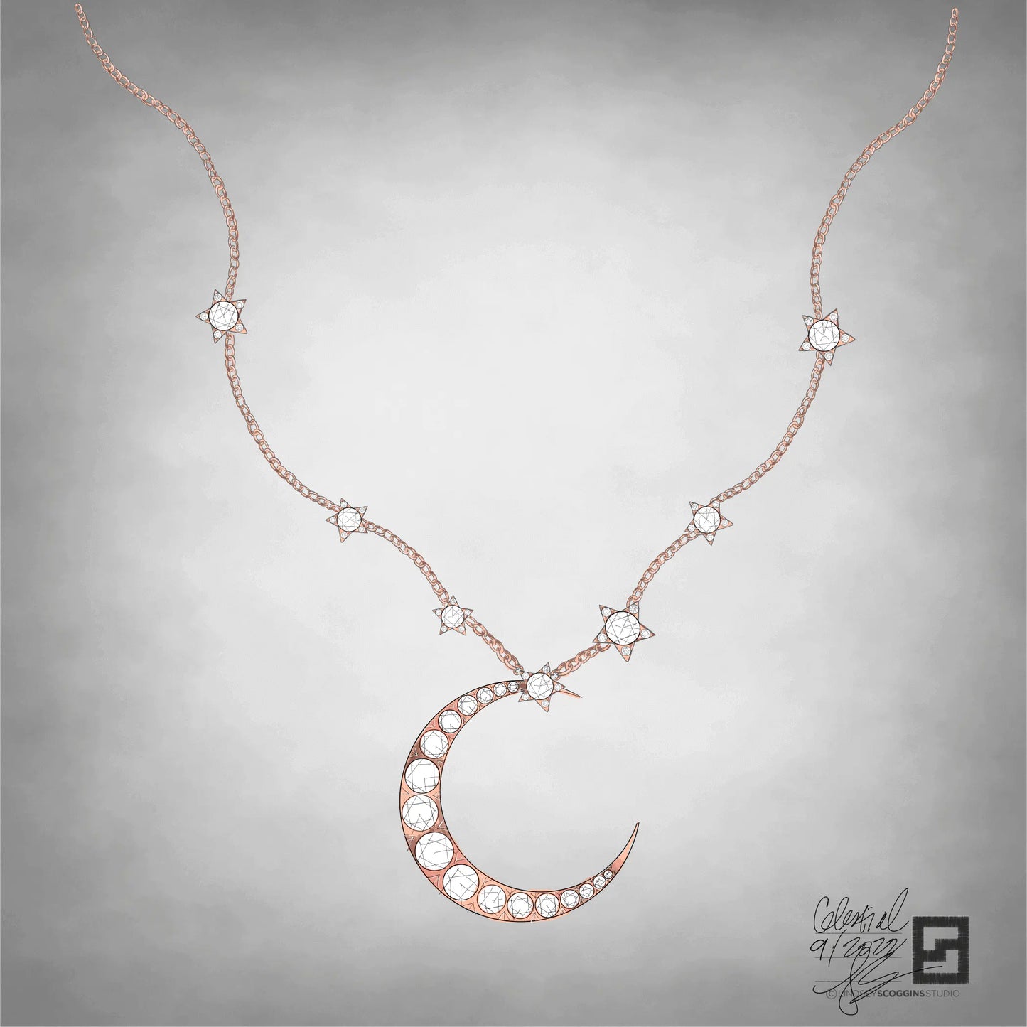 BESPOKE PEARL AND DIAMOND MOON NECKLACE