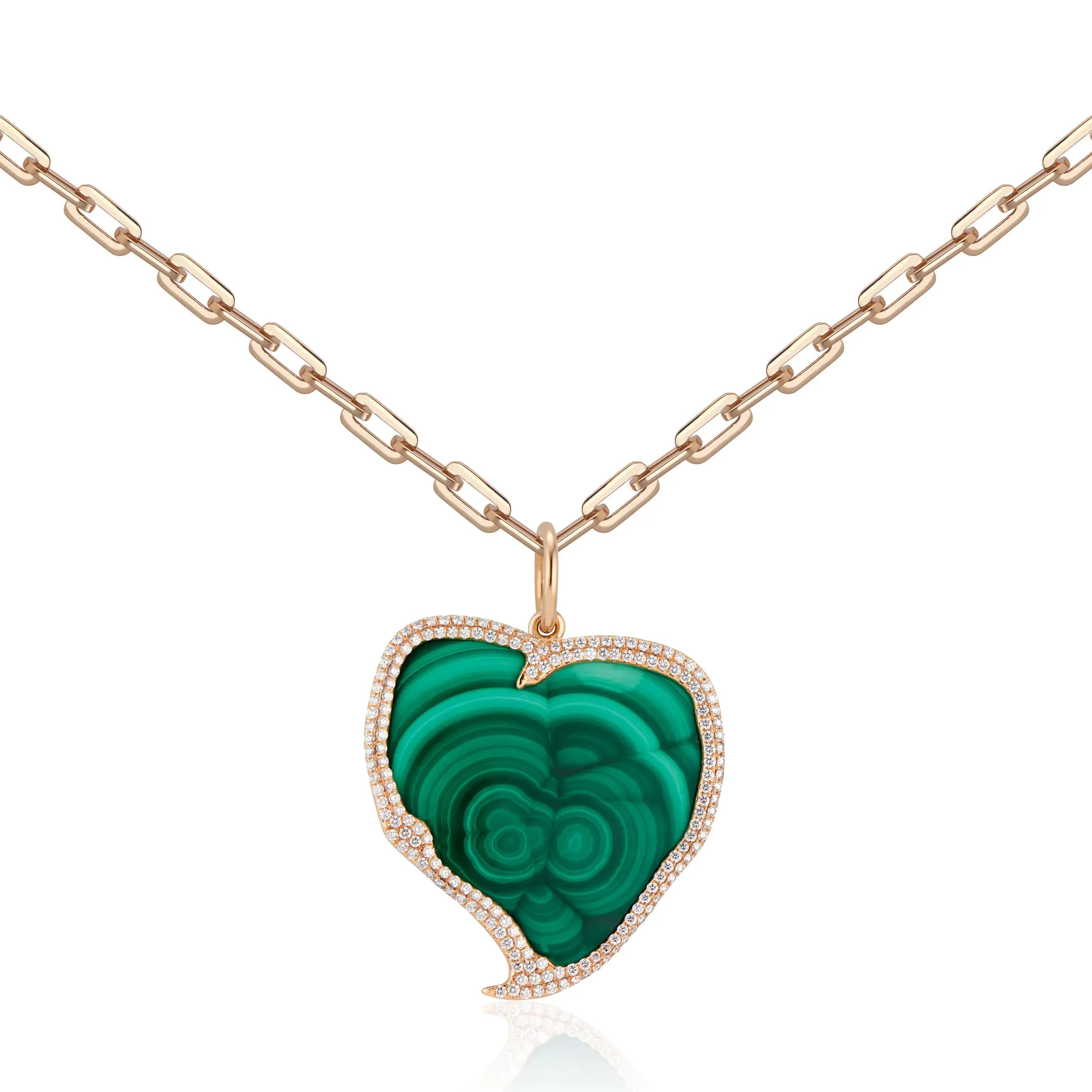 BESPOKE MALACHITE AND DIAMOND HEART PENDANT