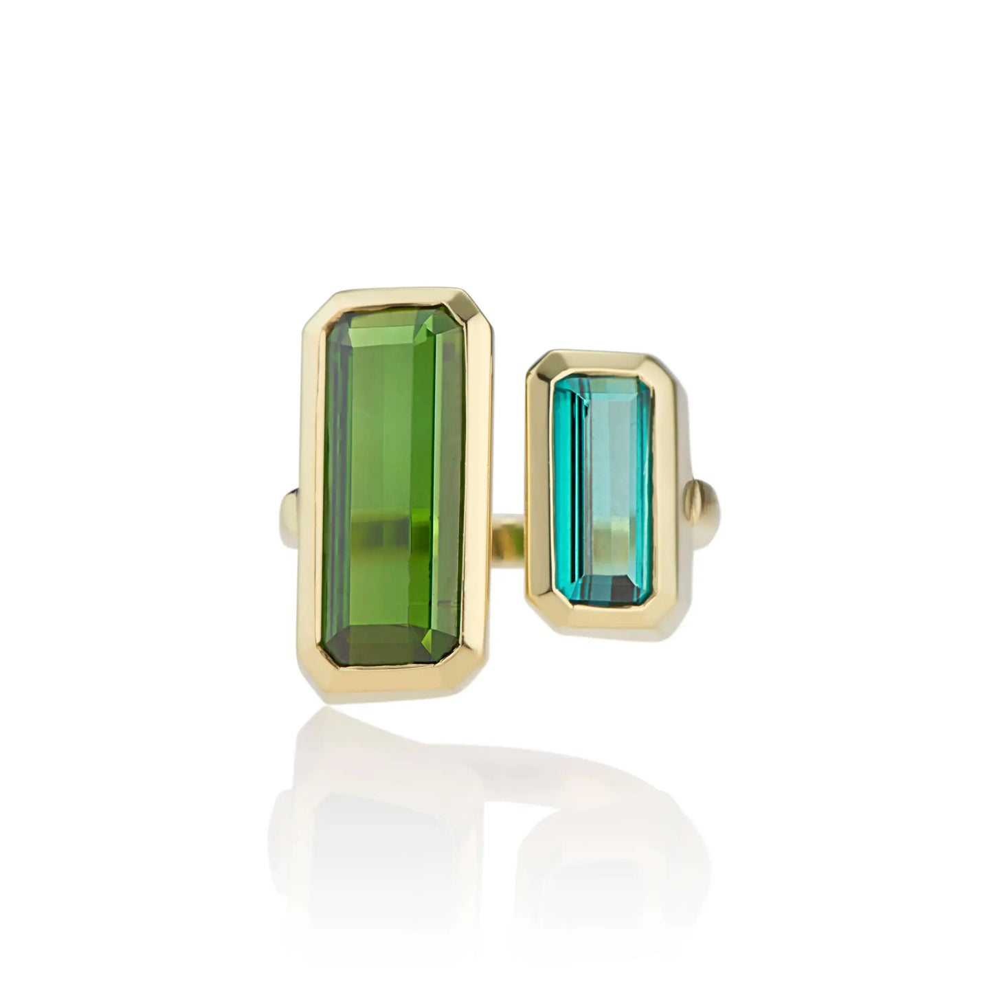 BESPOKE BLUE AND GREEN TOURMALINE TOI ET MOI RING