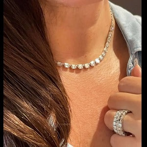 BEZEL SET EMERALD CUT DIAMOND TENNIS NECKLACE