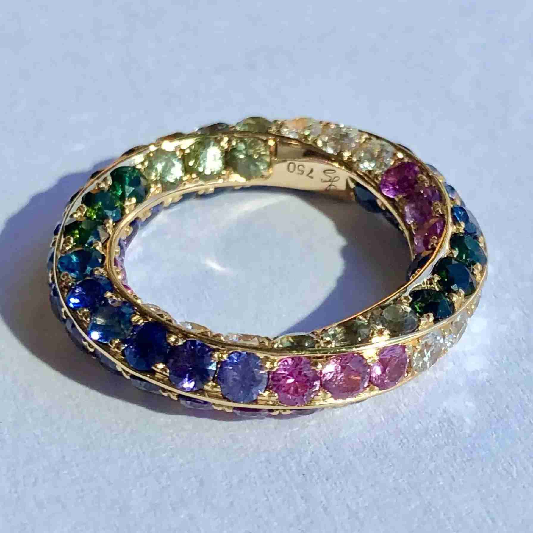 BESPOKE RAINBOW SAPPHIRE AND DIAMOND CONTINUUM BAND