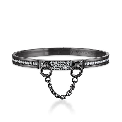 Oath single cuff with pave diamond row and pave latch in blackened gold