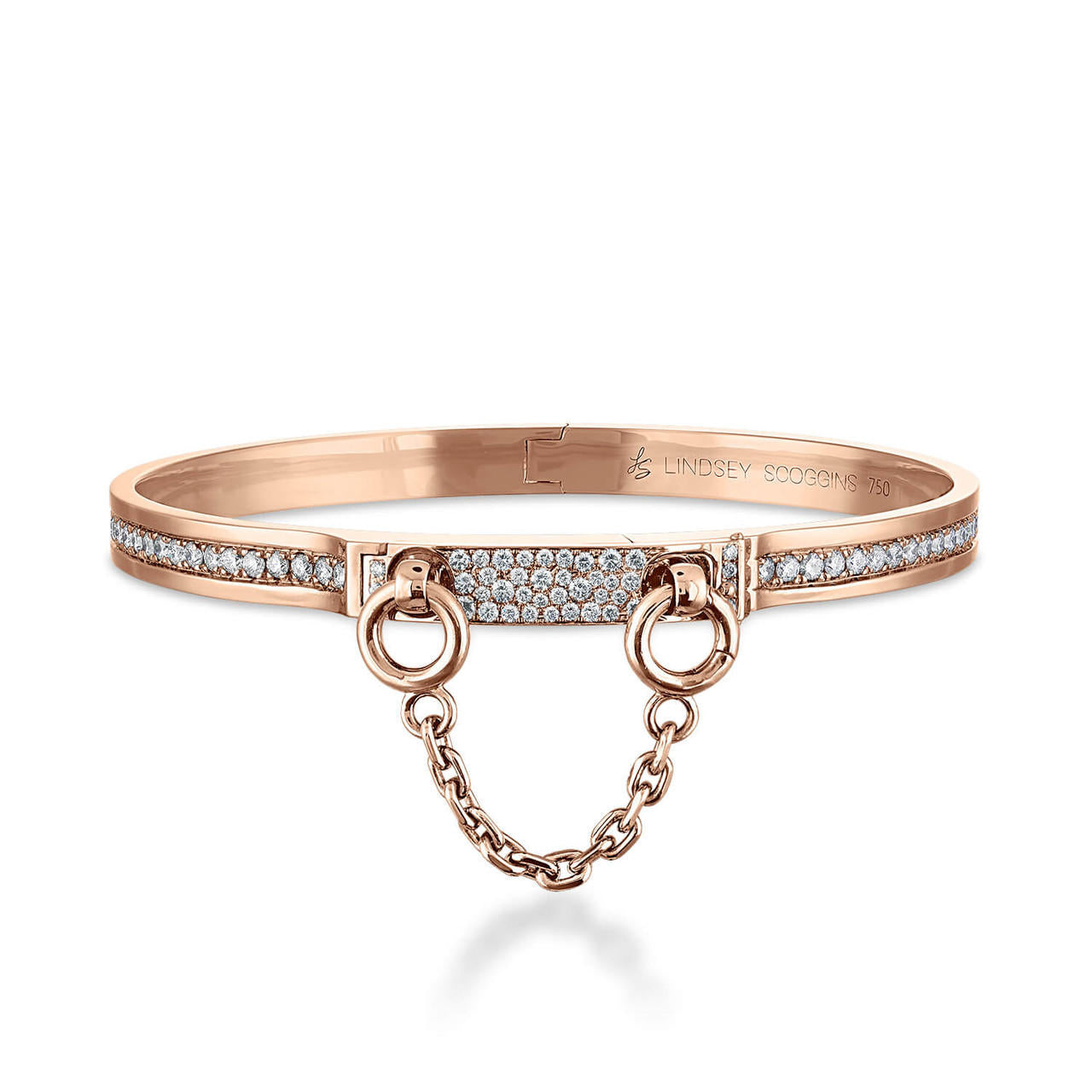 Oath single cuff with pave diamond row and pave latch in rose gold