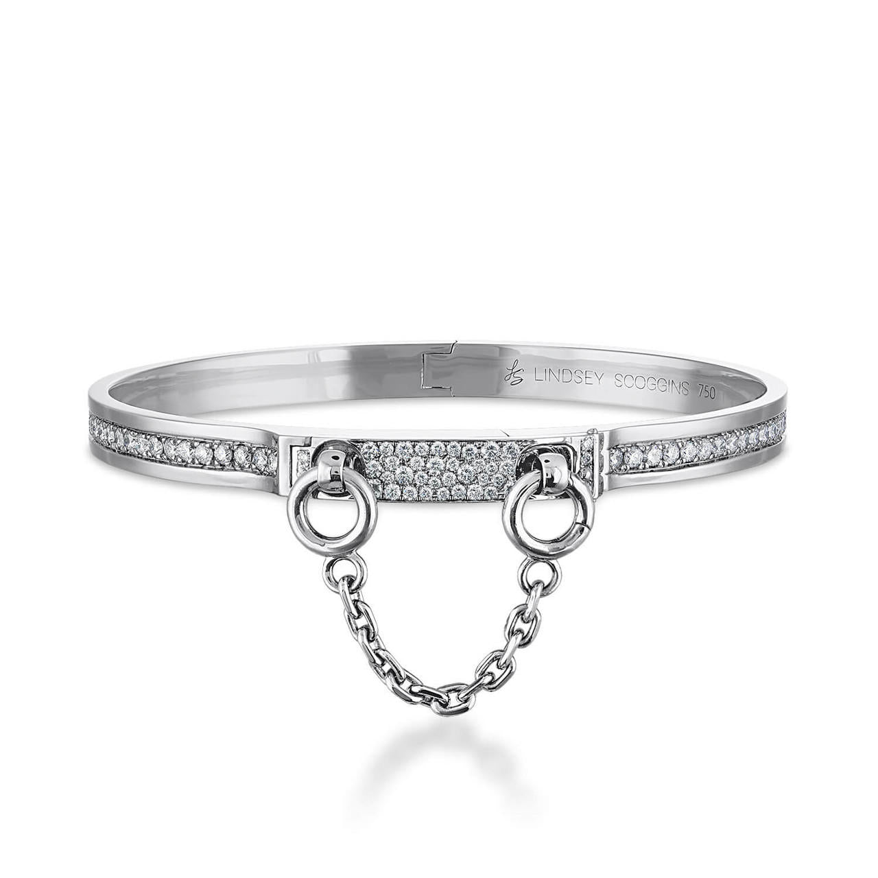 Oath single cuff with pave diamond row and pave latch in white gold